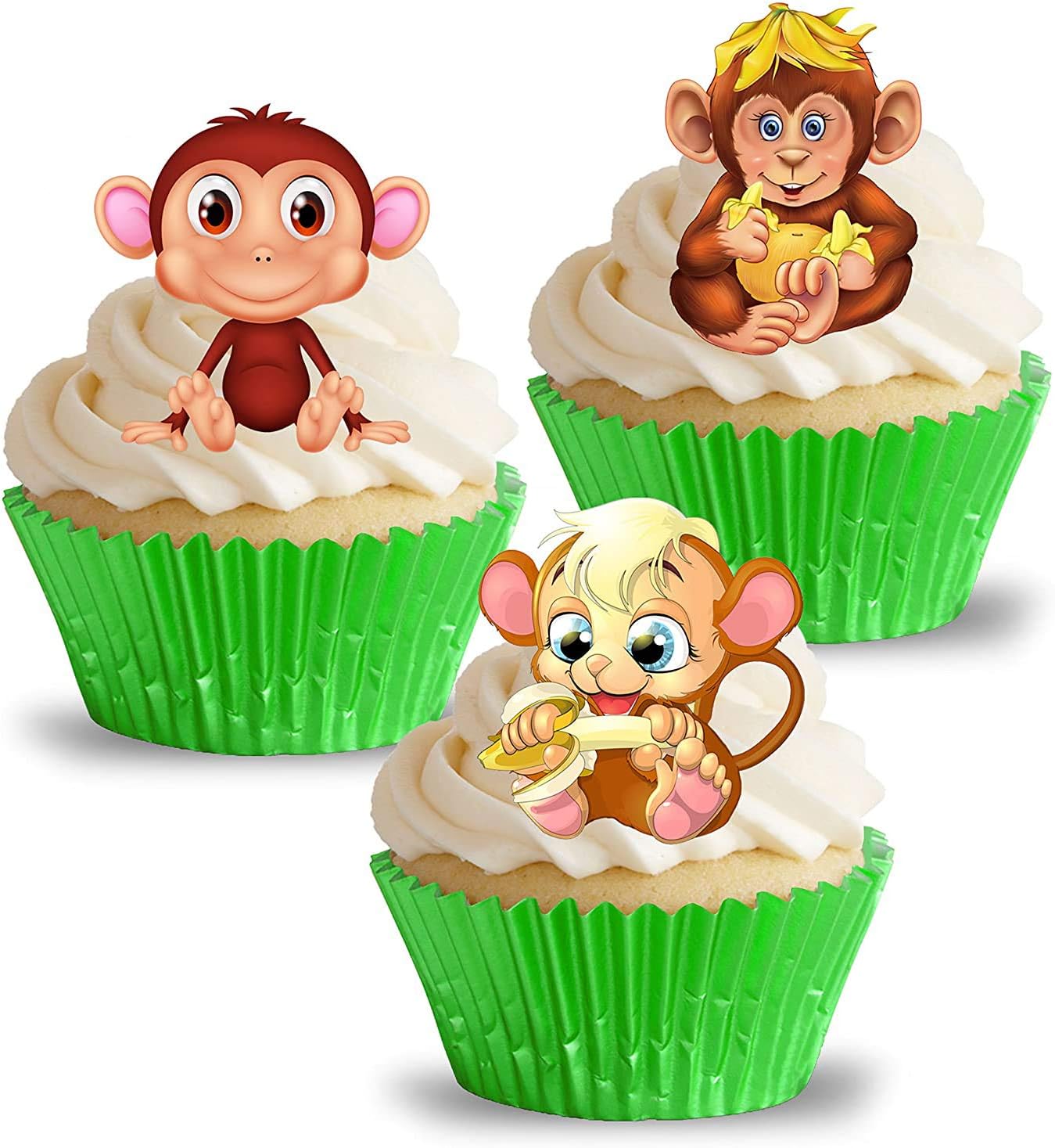 PRECUT CUTE MONKEYS EDIBLE WAFER PAPER CUPCAKE CAKE TOPPERS CHILDREN BIRTHDAY PARTY AFRICAN SAFARI JUNGLE ANIMALS DECORATIONS