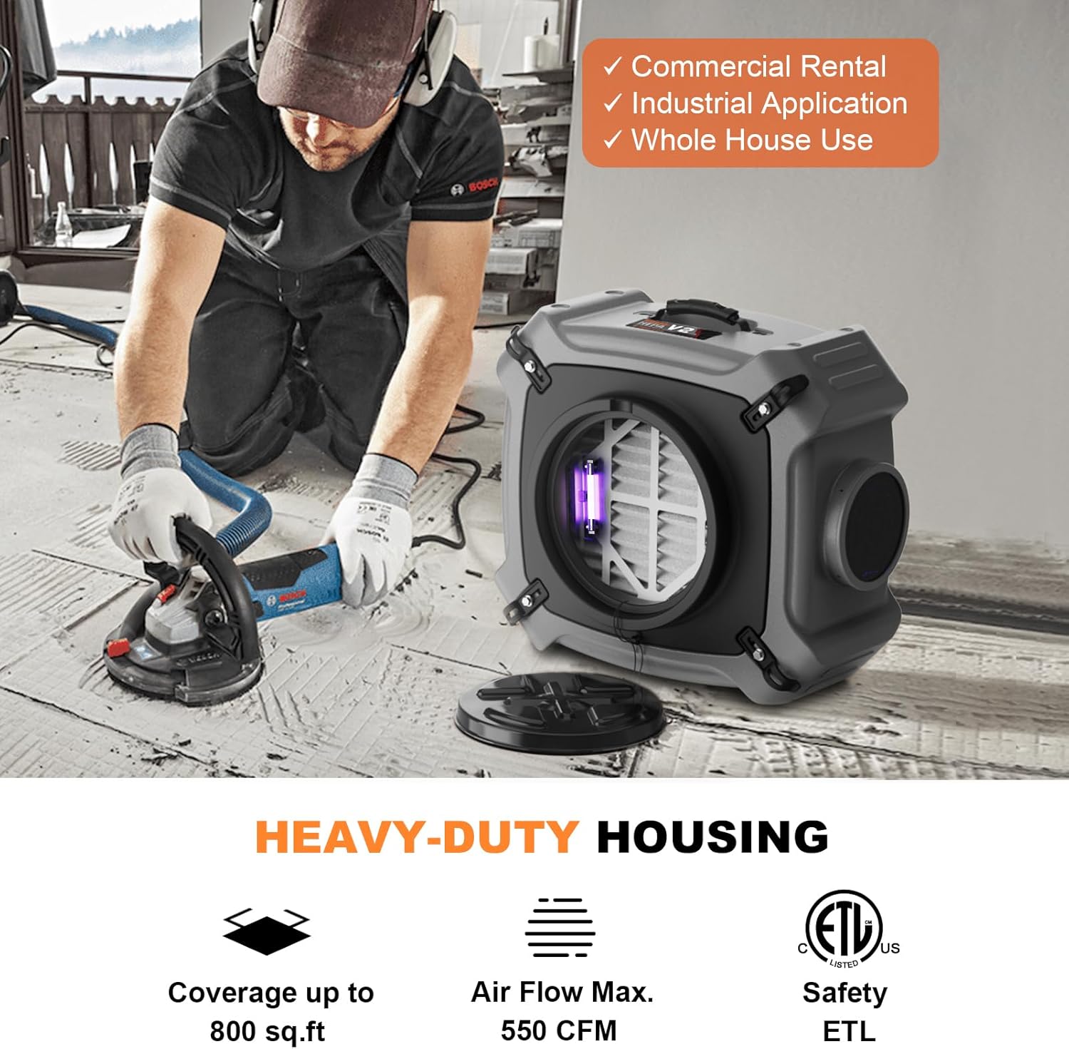 Abestorm Air Scrubber 4 Stage with UV-C Light, HEPA/Activated Carbon Filter, MERV-10 Filter, Industrial Commercial Air Scrubbers Negative Air Machine Cleaner, 550CFM Airflow, V2 - Image 4