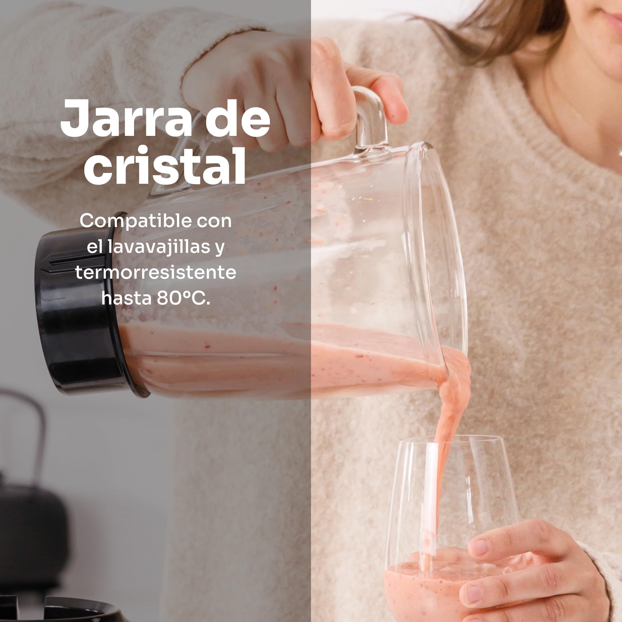 Mellerware - Batidora de vaso Mixy! 1500 W | Jarra de vidrio de 1.5L | 2 velocidades + TURBO | Procesador de alimentos profesional con cuchillas de 6 hojas | Rompehielos | Negro