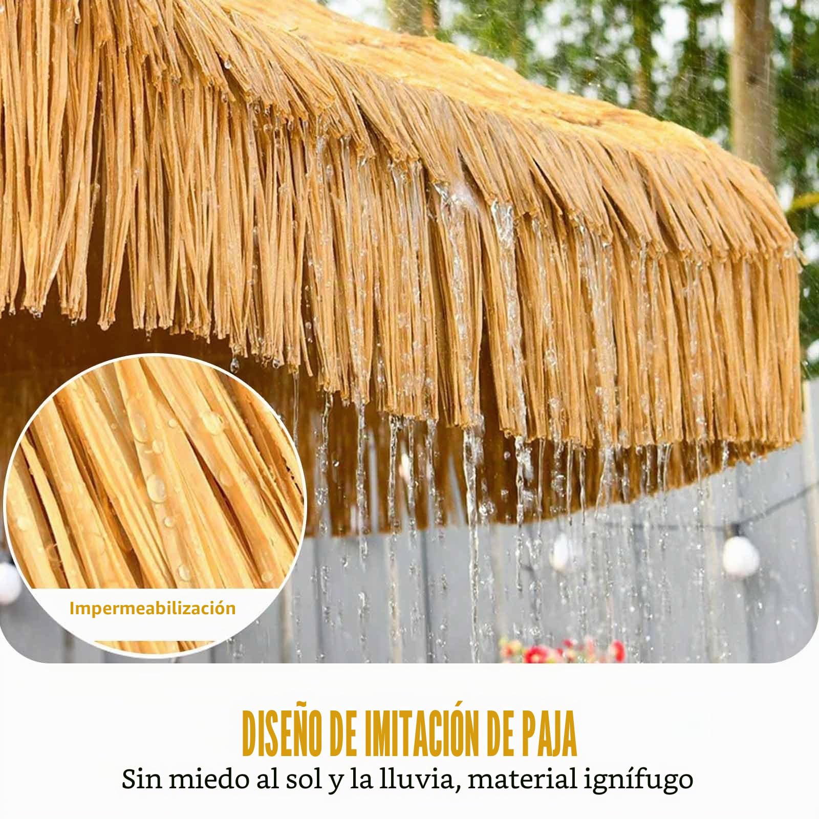 Sombrilla Playa Grande De 270cm Con 8 Varillas, Funcionamiento Con Manivela, Antiviento Sombrillas Terraza Exterior Sombrilla Playa De Paja De Pp Protección UV Para Playa Jardín Patio Exterior