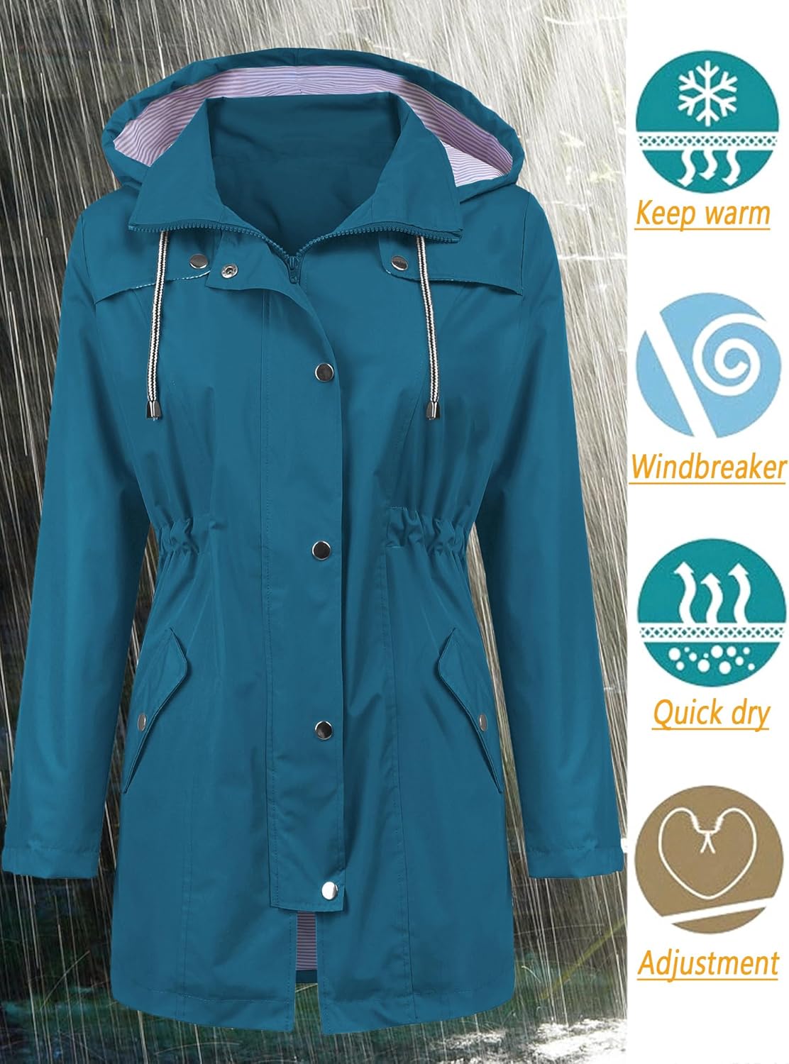 LOMON Raincoat Women Waterproof Long Hooded Trench Coats Lined Windbreaker Travel Jacket S-XXL - Image 2