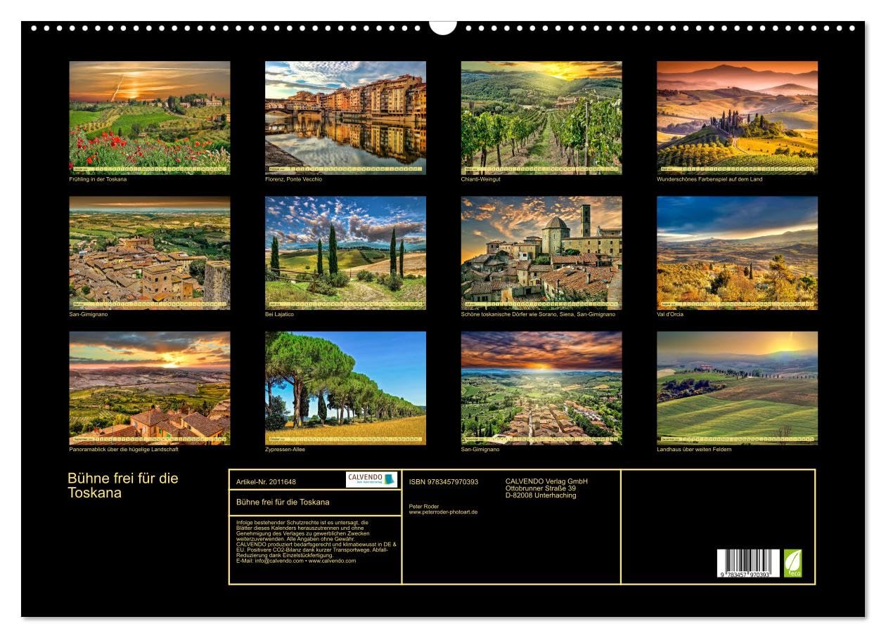 Bühne frei für die Toskana (Wandkalender 2026 DIN A2 quer), CALVENDO Monatskalender: Malerische, sanfte Hügellandschaft mit Weinbaugebieten, ... Klima - die Toskana. (CALVENDO Orte)