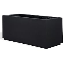 PolyStone Argentine Modern Outdoor/Indoor Rectangular Trough Planter - 36" x 16" x 16" H - Lightweight Weather Resistant Stone-Look Resin Planter - Commercial & Residential - Black