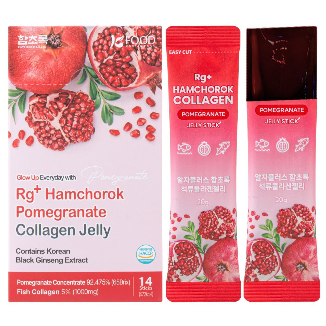 Rg+ Pomegranate Collagen Jelly(20gx14stick) / Anti-Ageing Korean-Beauty /360DA Marine Collagen +Vitamin C&E Ginseng Concentrate for Immune Support, Skin, Hair, Nail & Joint (14)