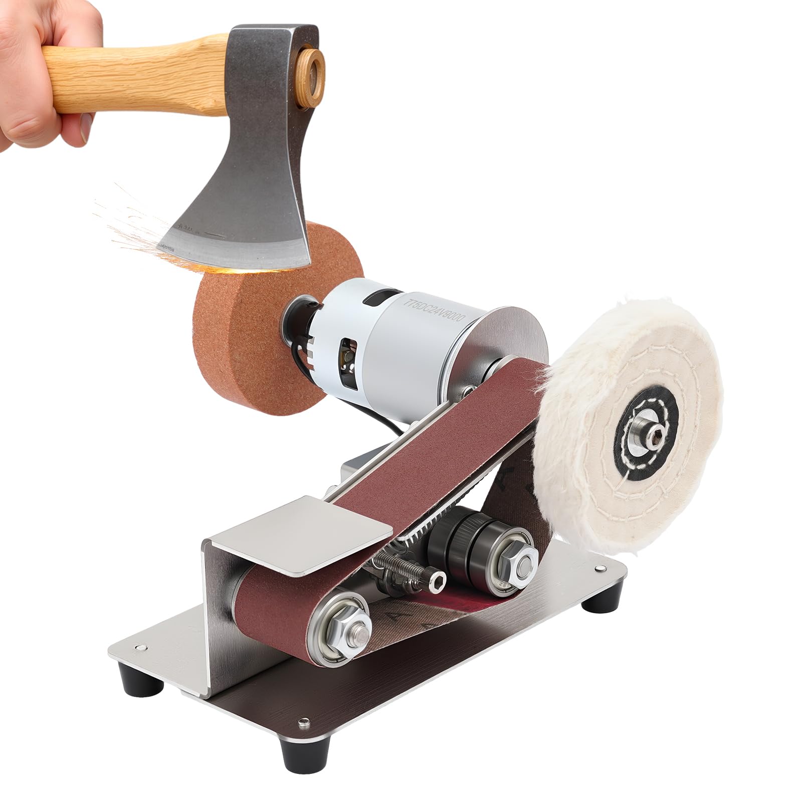 Szlifierka taśmowa z 7-biegową regulacją prędkości obrotowej, szlifierka kombi 150 W, Small Belt Sander z biegiem do przodu i do tyłu, mini szlifierka kątowa, stół roboczy z taśmami szlifierskimi