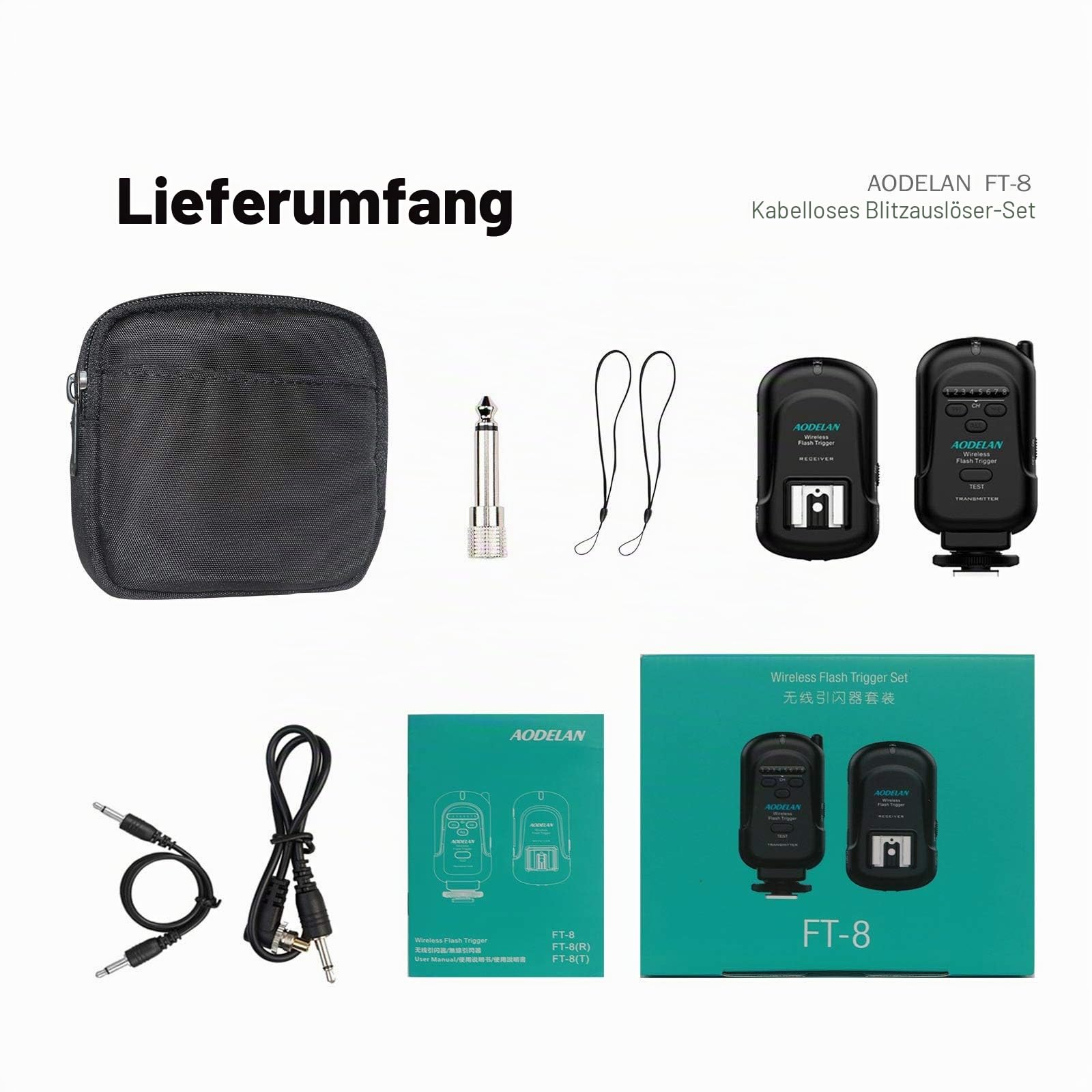 AODELAN Kabelloser Blitzauslöser-Sender und Empfänger-Set, drahtlose Fernbedienung, Speedlite-Auslöser mit 3,5-mm-PC-Empfänger für Blitzgeräte mit Universal-Blitzschuh