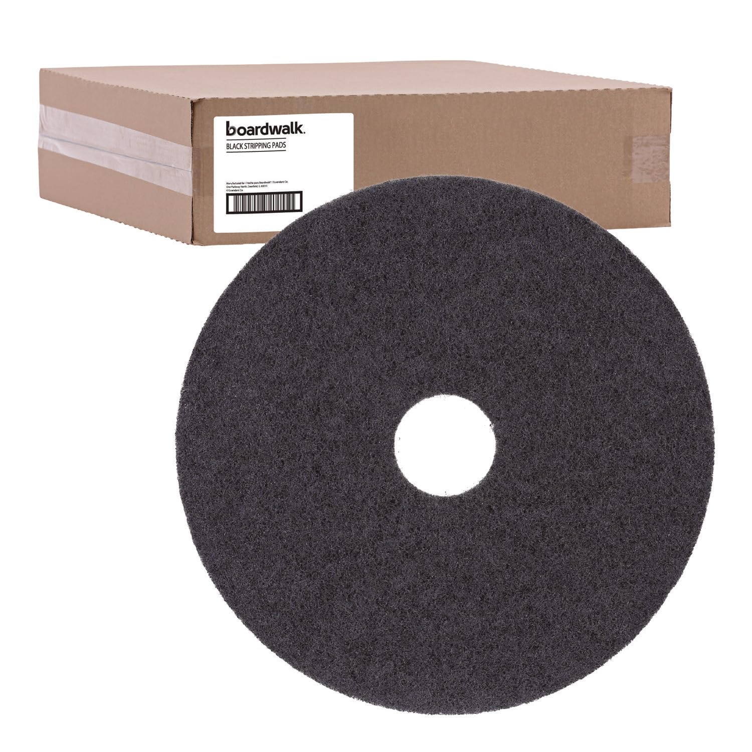 Boardwalk Stripping Floor Pads, 15" Diameter, Black, 5/Carton
