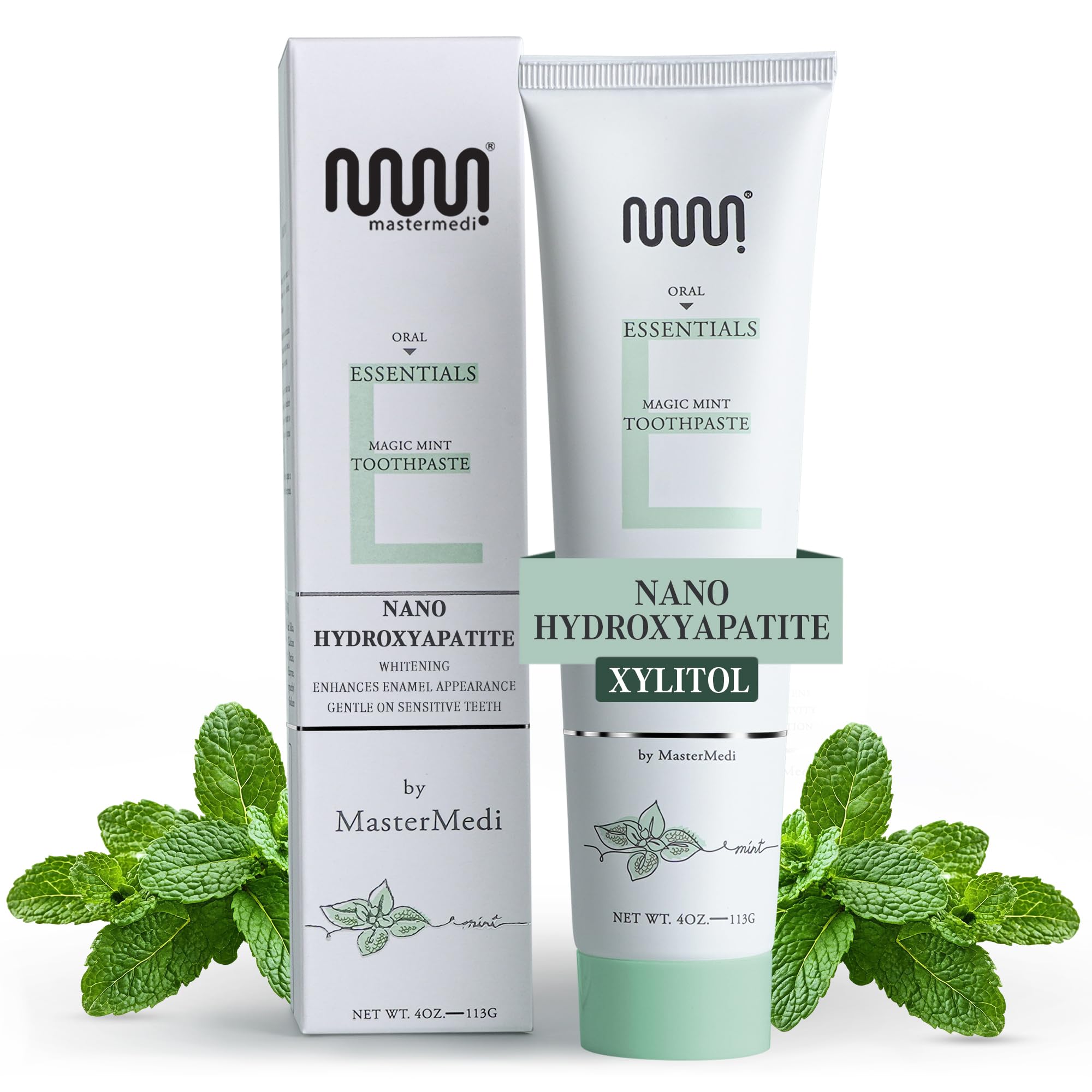 MasterMedi Mint Nano Hydroxyapatite Toothpaste with Xylitol – Fluoride & SLS Free, Remineralizing Formula for Whitening,