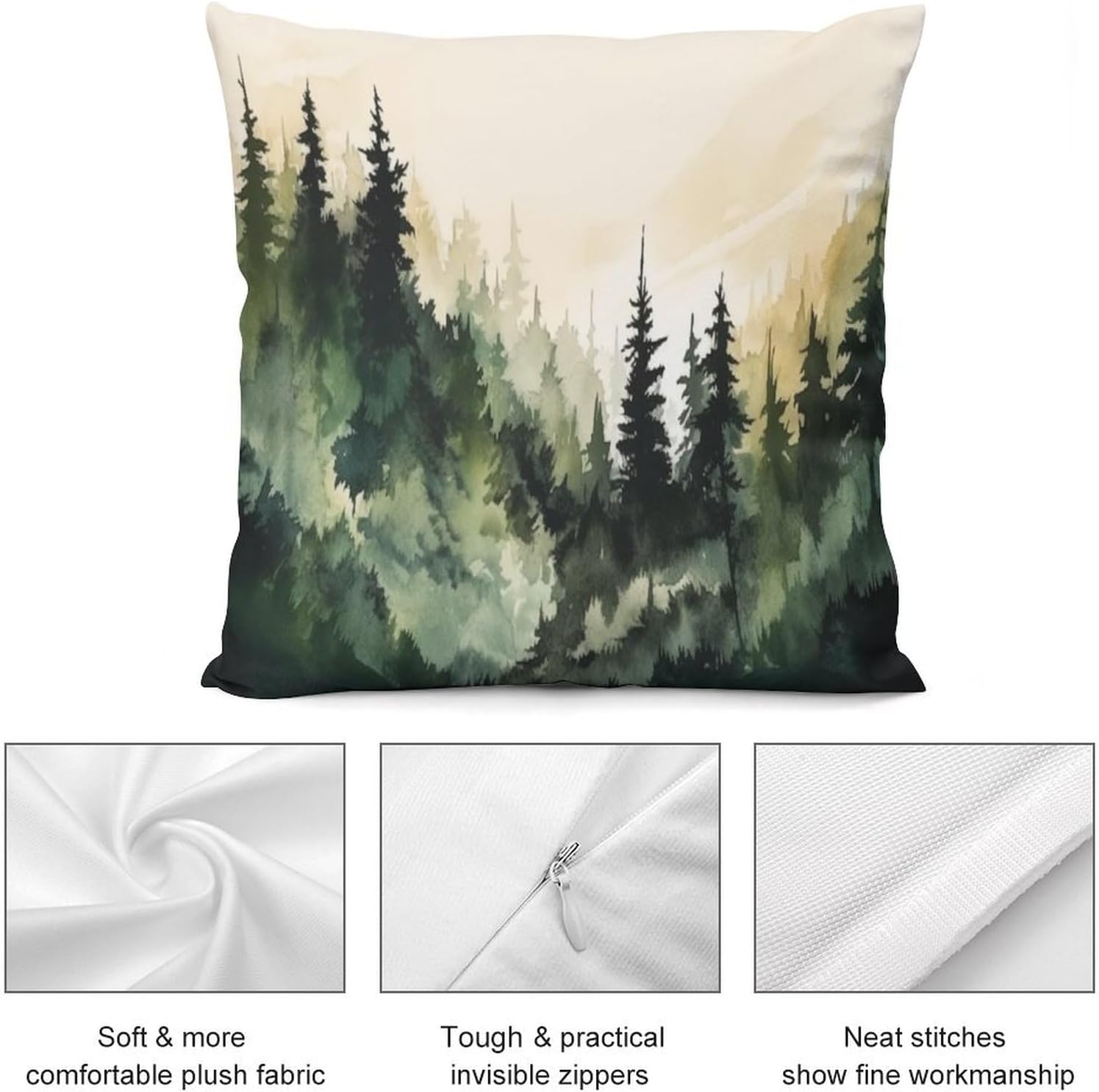 Misty Forest Pillow Covers Set of 2,Misty Forest Nature Woodland Scenery Throw Pillow Covers 20x20 Inches Cotton Square Pillow Cover Set for Couch Bed Living Room Outdoor Decor 20 "x20