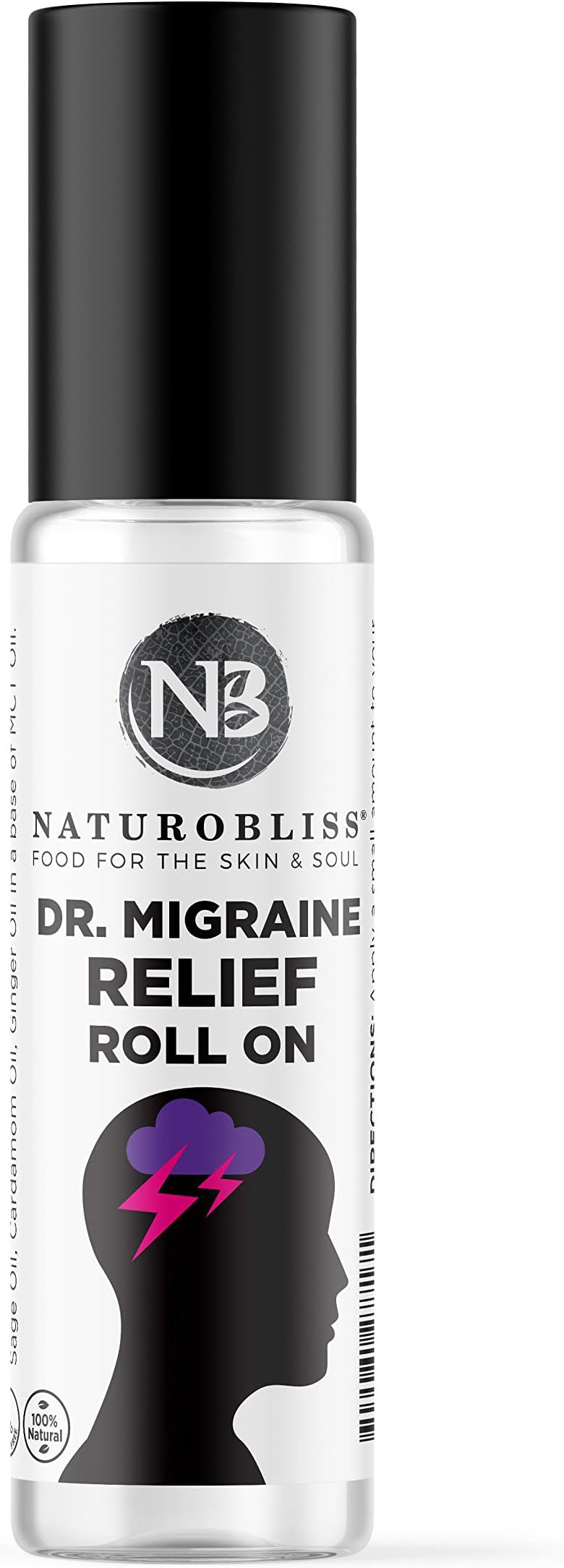 NaturoBliss DR. MIGRAINE - Regular Strength -Migraine Relief Natural Head Tension Relief Headache Relief Peppermint Oil Clary Sage Oil Cardamom Oil Ginger Oil Relaxing Aromatherapy Essential Oil