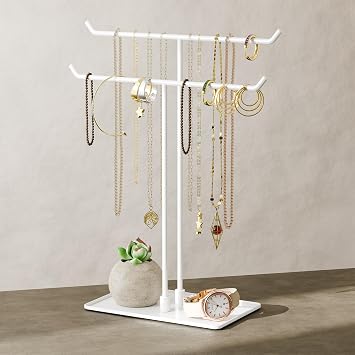 bussdis Necklace Stand Aesthetic Necklace Holder White Metal Necklace Organizer for Home Decor