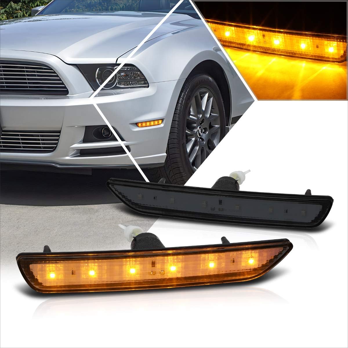 Pair Full LED Front Bumper Side Marker Lights Lamps Compatible with Ford Mustang 10-14