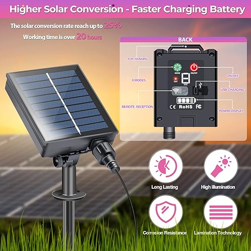 Miniatura 6 de Luces solares Grden, paquete de 8 luces solares oscilantes mejoradas, luces de luciérnaga multicolor cambiantes, impermeables con control remoto, 8
