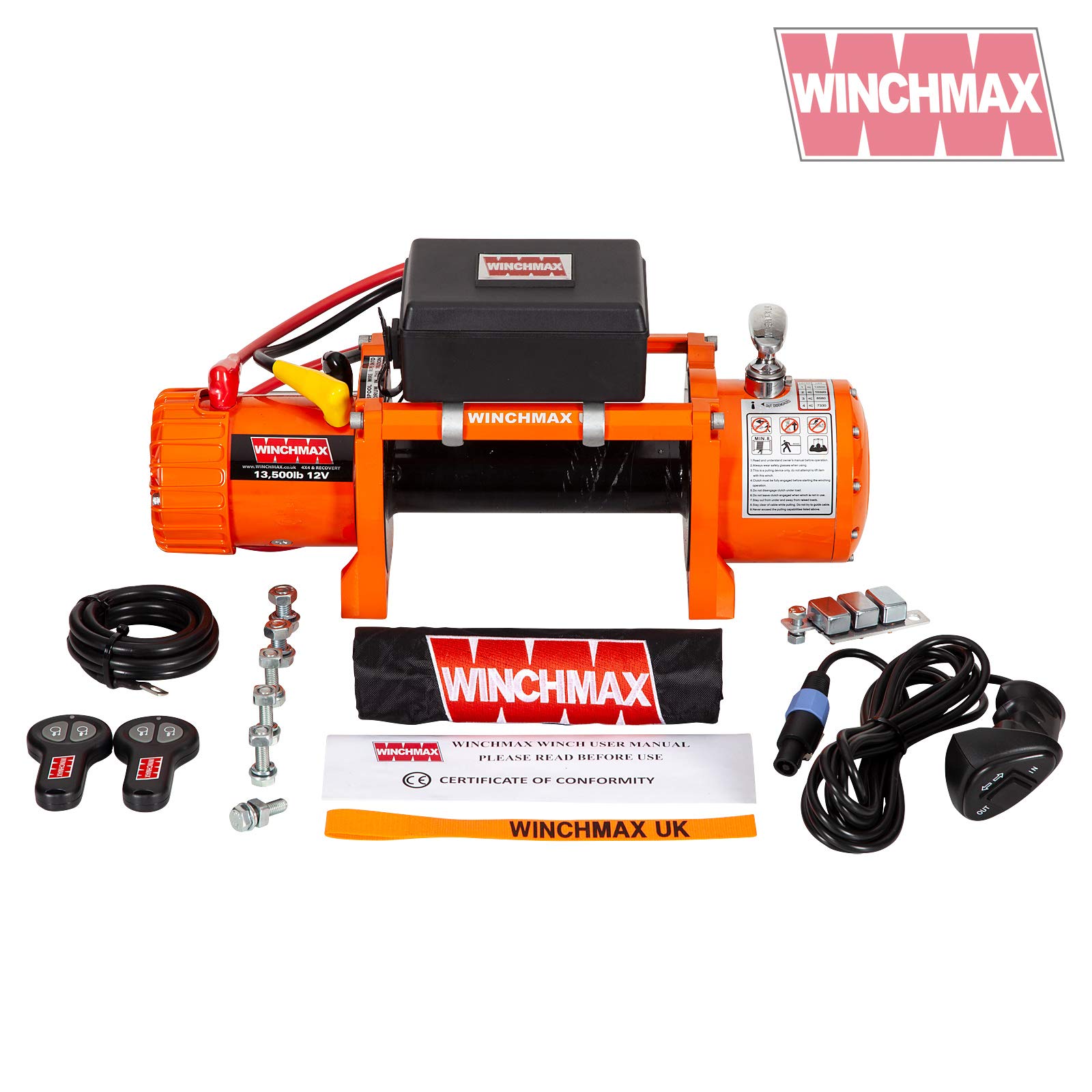 WINCHMAX 13,500lb (6,123kg) Original Orange 12v Electric Winch. Remotes. 'Bare Winch' No Rope, No Fairlead
