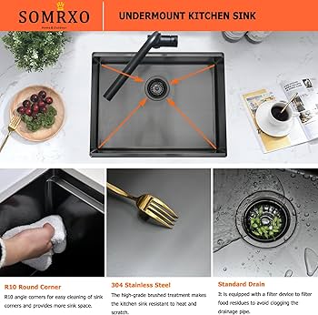SOMRXO 23 Inch Black Bar Sink Undermount - 16 Gauge Black