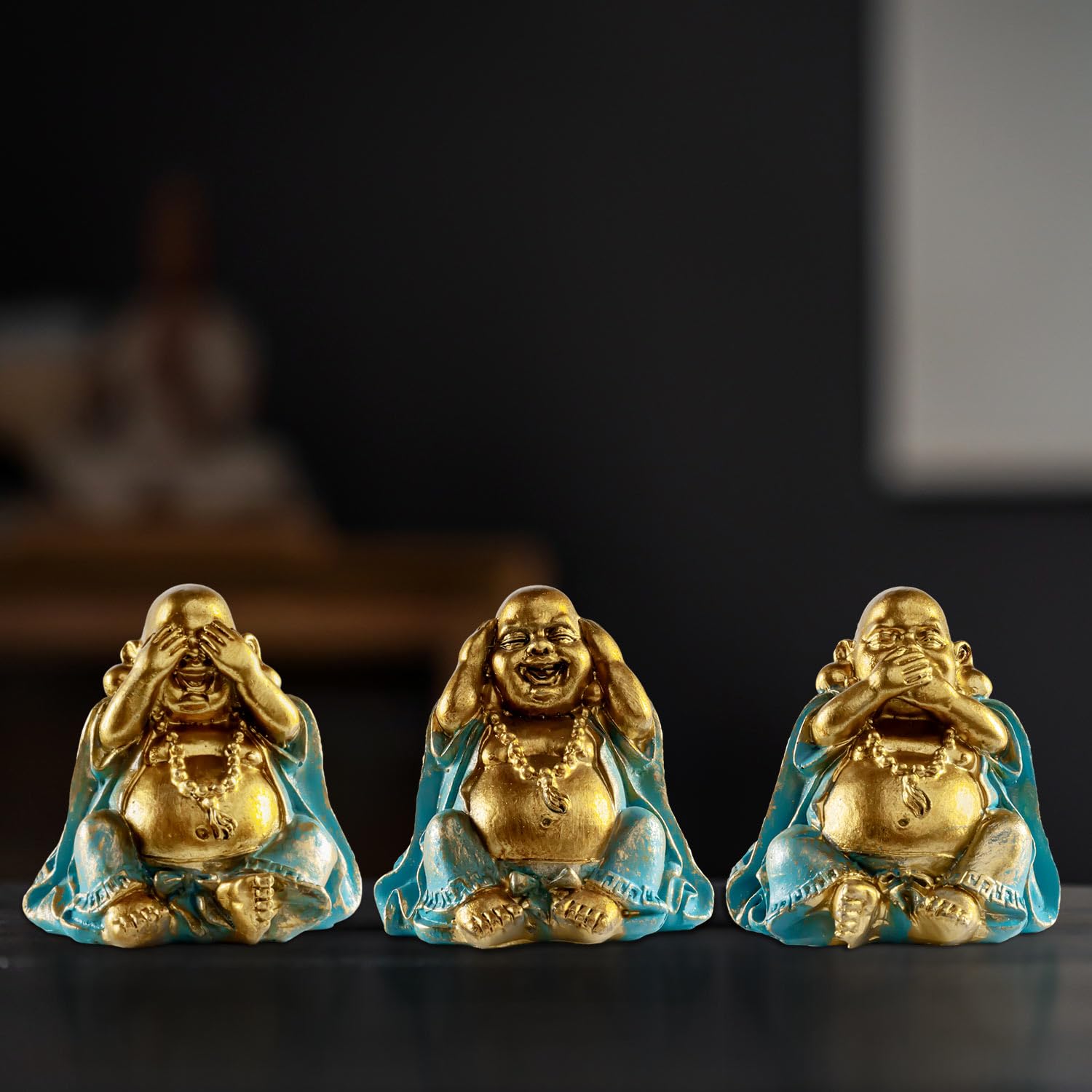 Amazon.com: Houlu Small Laughing Buddha Statues Set of 3 – See No