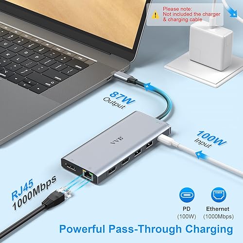 Miniatura 6 de Estación de acoplamiento USB C para portátil con monitor dual HDMI para portátil DellLenovoHP Estación de acoplamiento 14 en 1 USB C Hub adaptador