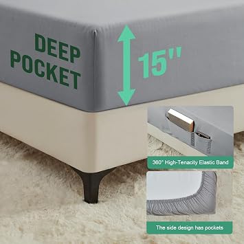 Grounding Sheets Queen,10% Pure Silver Fiber+90% Organic Cotton,Deep Pocket Grounding Bed Sheets.Grounded Fitted Sheets Set.