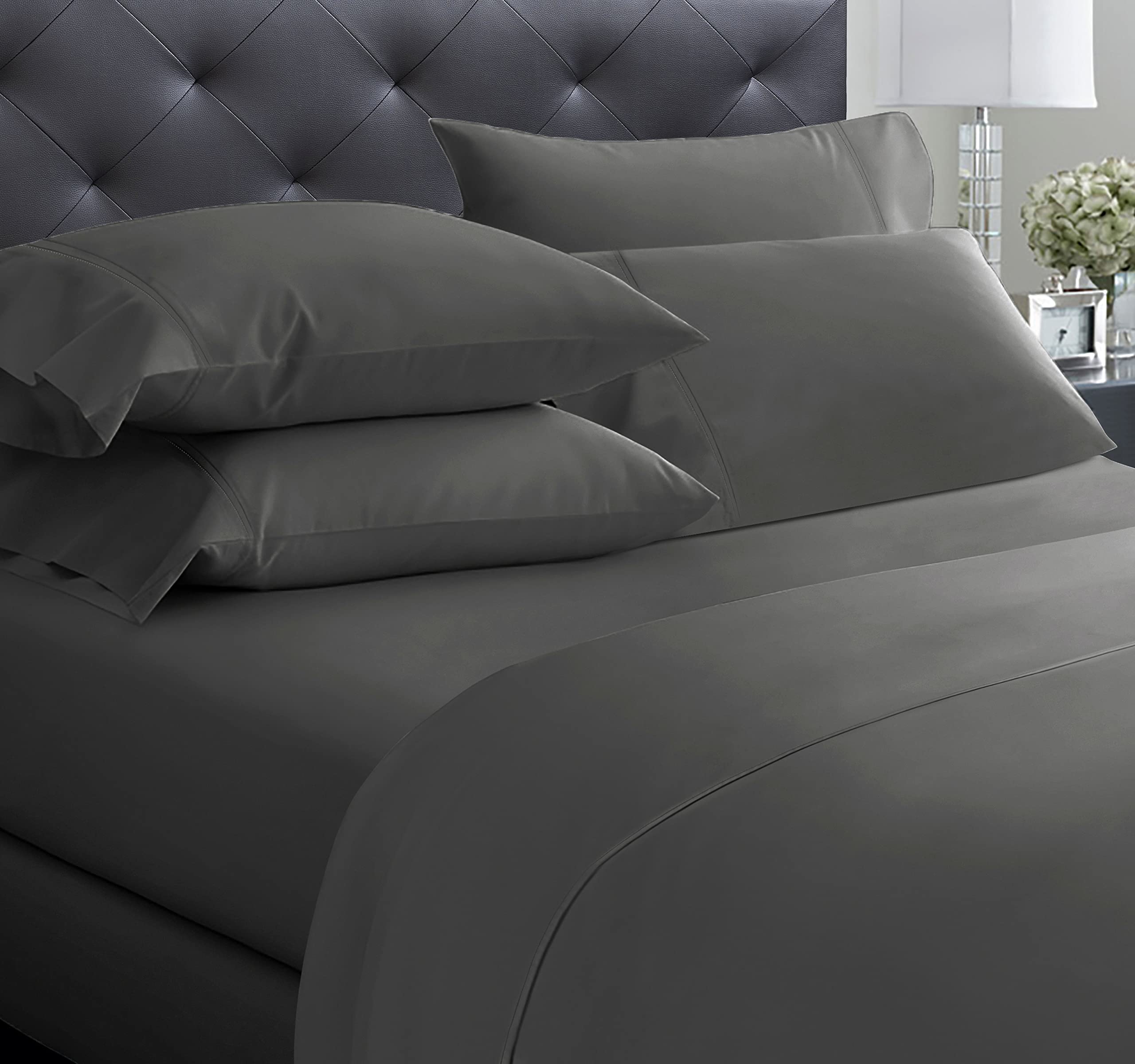 Everyday Soft Sateen 6pcs Sheet Set - Full Set - 6 PC Dark Gray Sheet Set - 100% Cotton - 400 Thread Count
