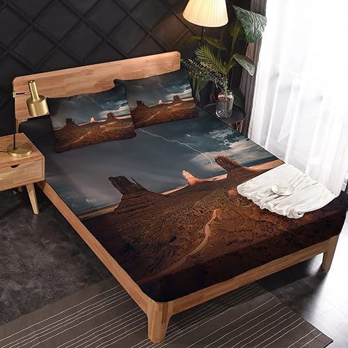 Miniatura 10 de The Mountains Sheets - Juego de sábanas y fundas de almohada de 4 piezas con patrón de paisaje de la naturaleza del desierto, sábana bajera de