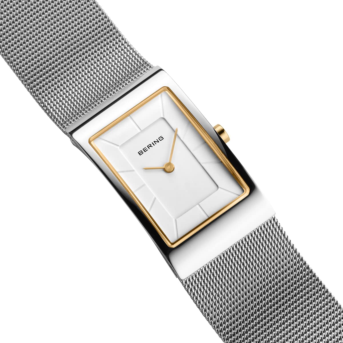 Bering Damen Quarz Uhr | Armbanduhr 22 mm Edelstahlgehäuse und Zifferblatt | Milanaisearmband | Saphierglas | 5 ATM | 10222