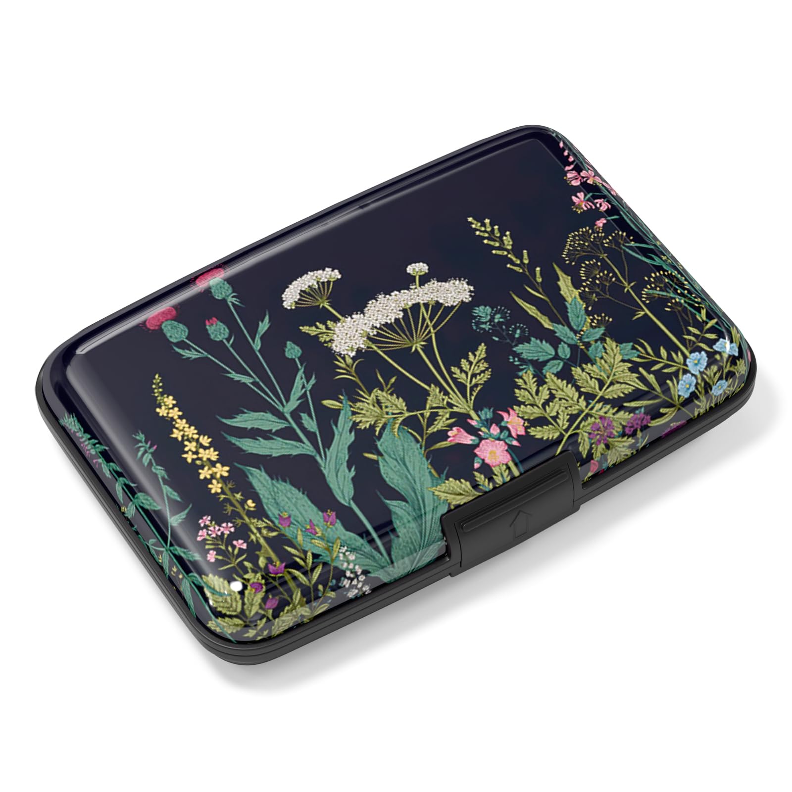 Rimilak Aluminuml Credit Card Holder, Mini Credit Card Wallet RFID Blocking Slim Metal Hard Case for Women Men, Daisy Flower