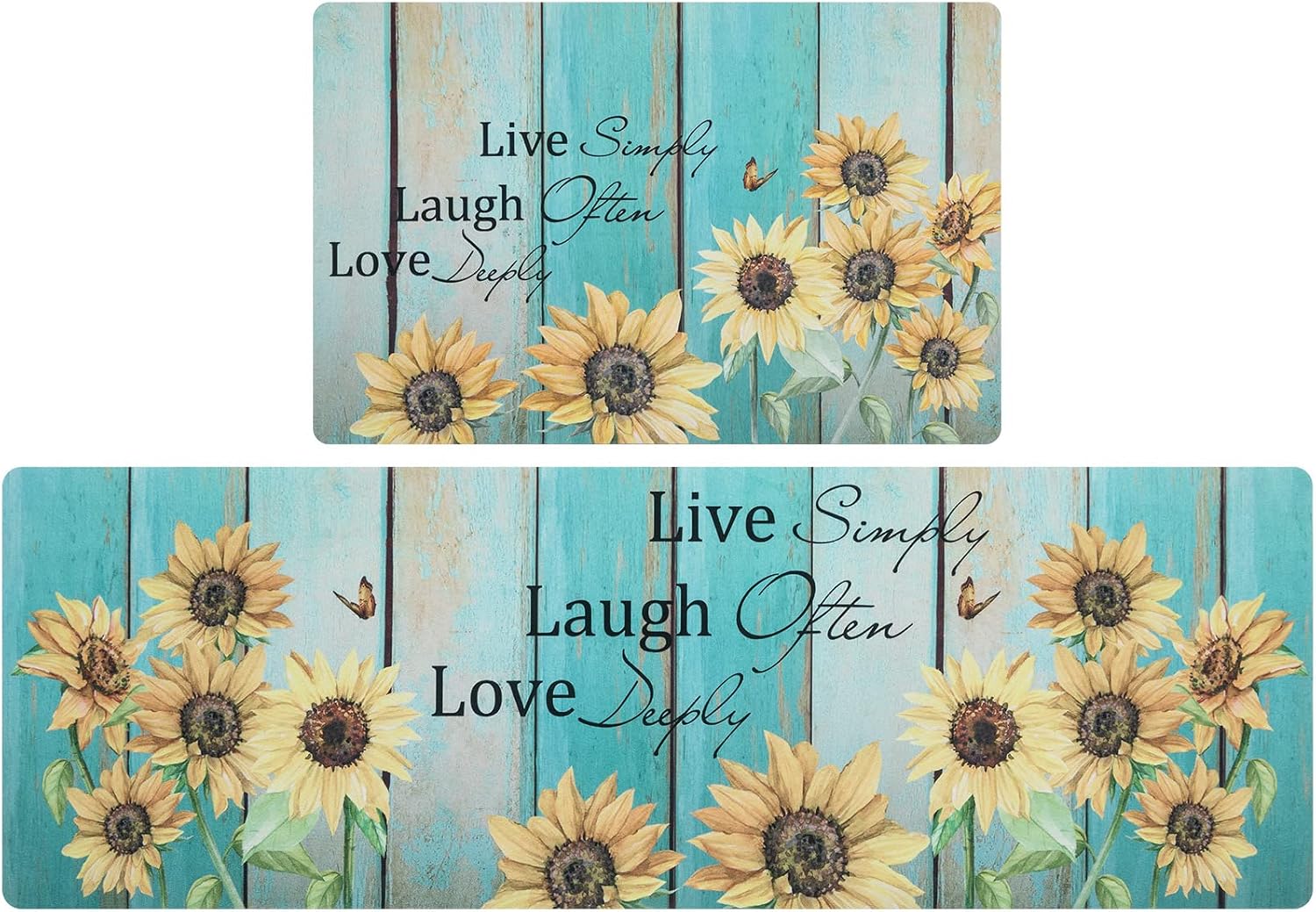 U'Artlines Sunflower Kitchen Mats Set of 2 Non Slip Kitchen Rugs and Mats Rubber Backing Kitchen Floor Mats Farmhouse Kitchen Rugs Runner Comfort Standing Mat for Kitchen Hallway Laundry Room (Teal)