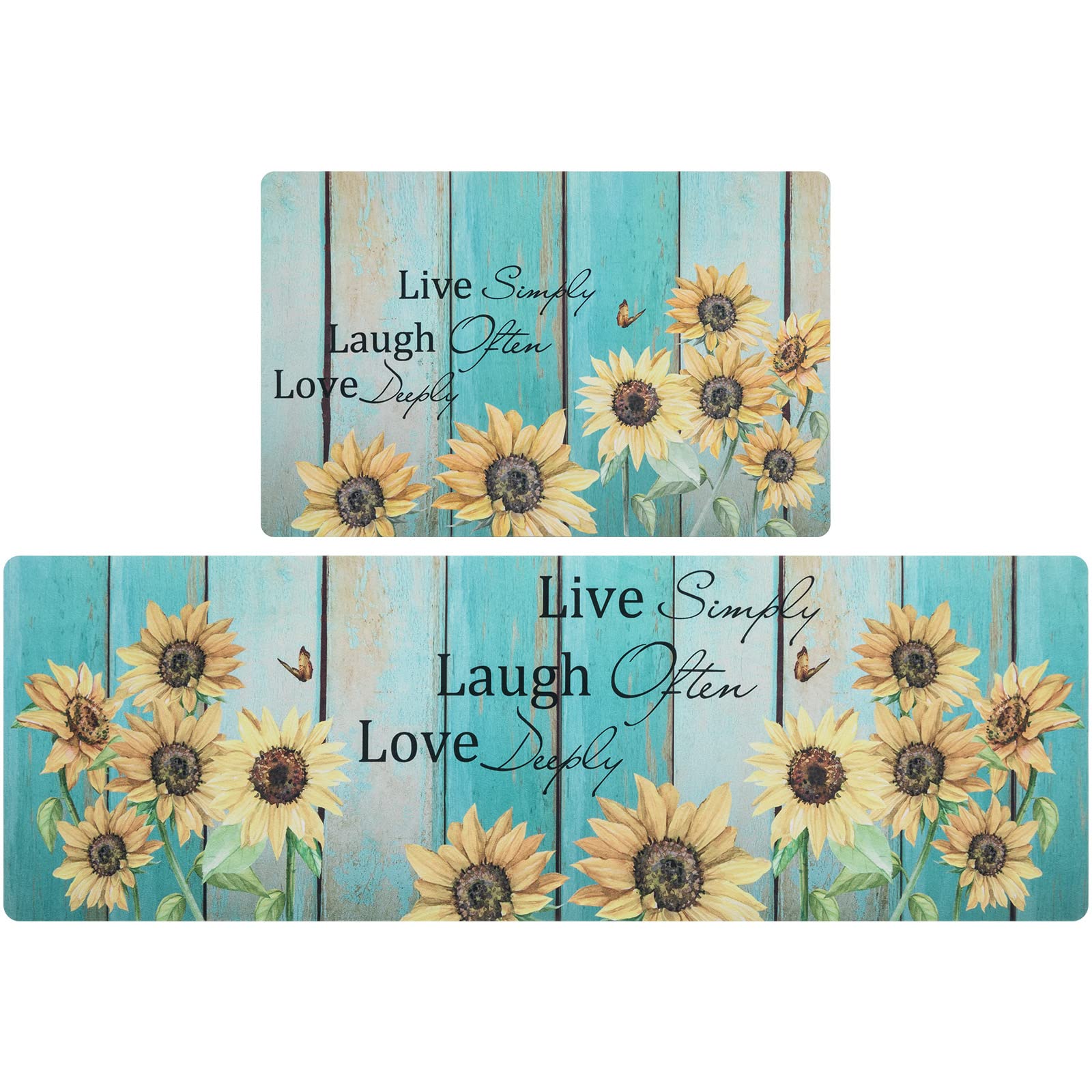 U'Artlines Sunflower Kitchen Mats Set of 2 Non Slip Kitchen Rugs and Mats Rubber Backing Kitchen Floor Mats Farmhouse Kitchen Rugs Runner Comfort Standing Mat for Kitchen Hallway Laundry Room (Teal)