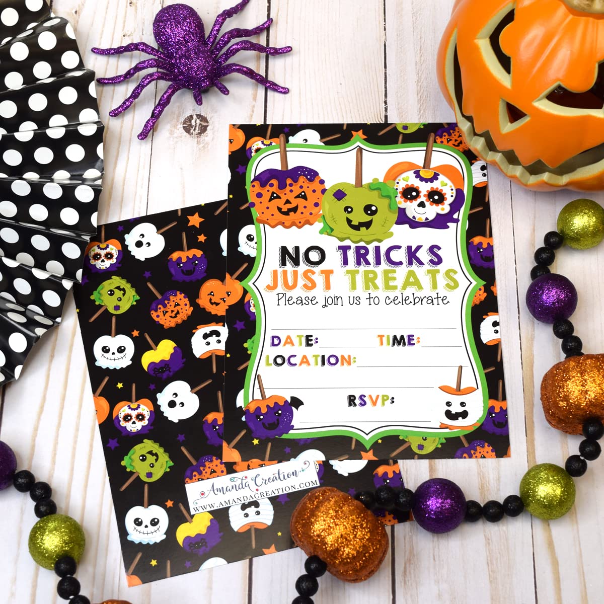 AmandaCreation Halloween-Einladungen – 12,7x17,8 Cm, Mit Apfelmotiv, Inkl. 20 Weißen Umschlägen, Für Kinderpartys