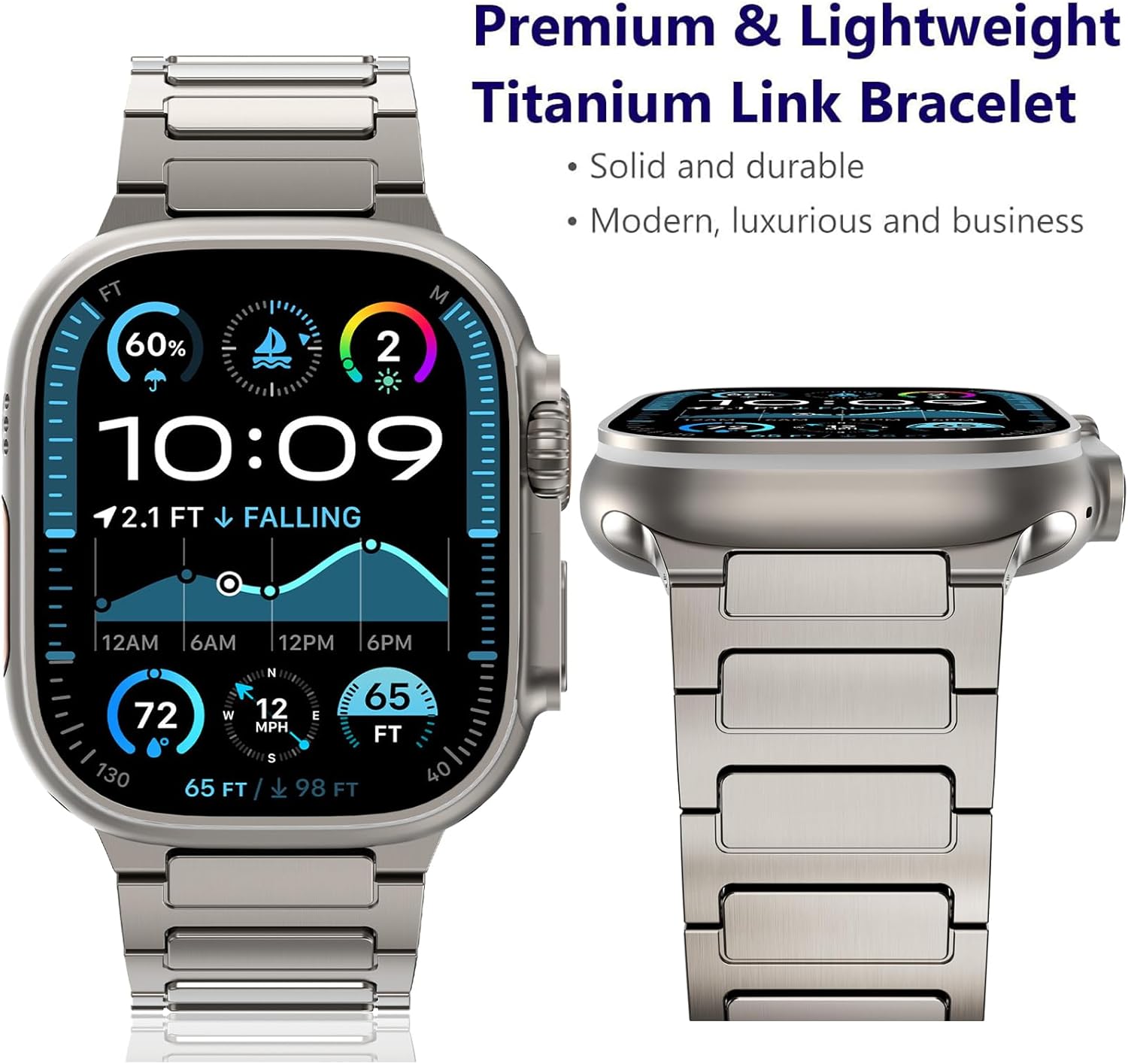 WINGLE Titanium Bands for Apple Watch Band Ultra 3/2/1 Band Ultra 49mm Series 11 10 46mm 45mm 44mm 42mm SE 3/2/1 9 8 7 6 5 4 3 2 1 Men, Rugged Durable Lightweight Classy Metal iWatch Strap, Titanium - Image 2