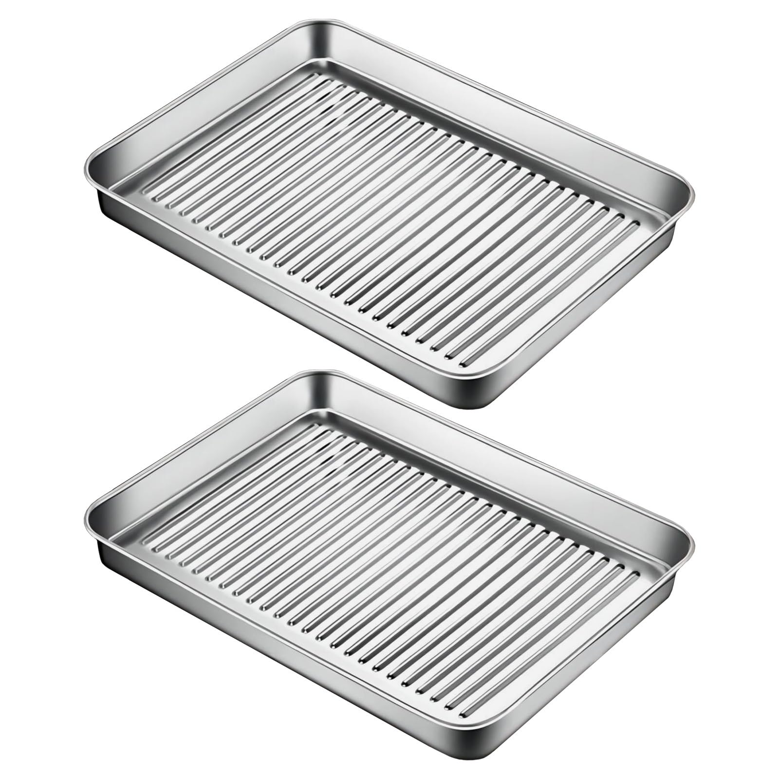 Bandeja para hornear, Juego de 2 bandejas antiadherentes for horno acero inoxidable, resistentes a la deformación, rectangulares, 27,6 cm, 41,9 y 44,3, metálicas for hornear galletas(320x250mm)