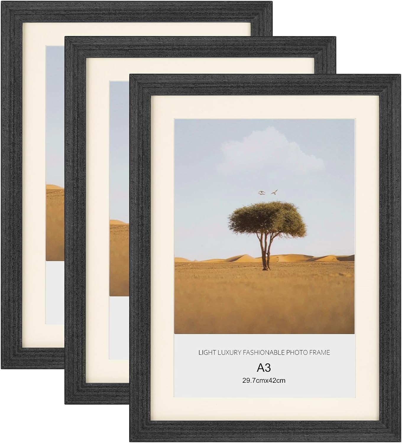 A4 Picture Frame, 3 Pack 100% Solid Wood Photo Frame 8.3x11.7 inch Poster Frames certificate Document Frame with Plexiglass Window,Freestanding and Wall Mountable