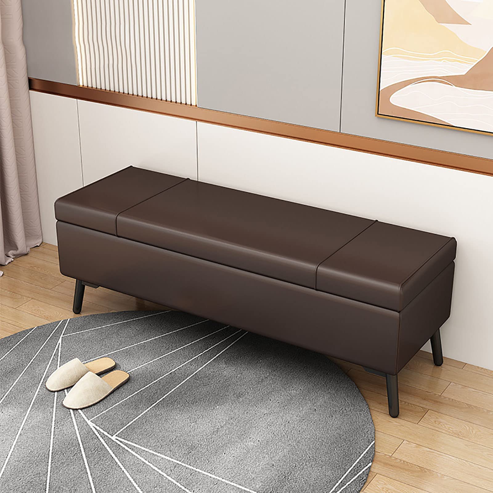 Banc ottoman de rangement fin pour résoudre le manque de place et ranger le linge de maison