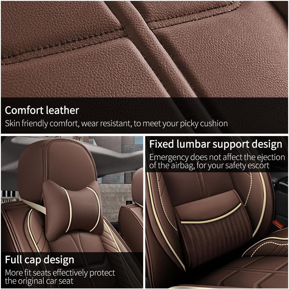 Leather Car Seat Cover for Volvo XC60 2013-2024,Waterproof car seat Covers with Lumbar Support,Comfortable Breathable Seat Cover,Easy to Install(5PCS Luxury,Coffee)