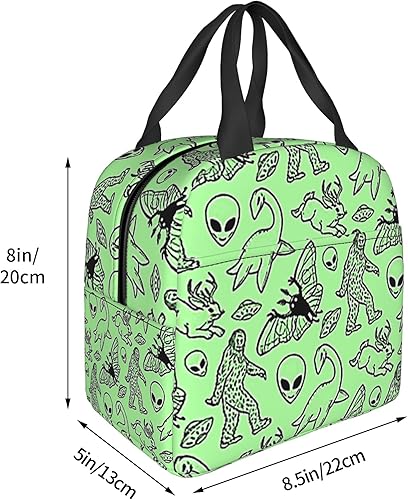Miniatura 3 de Bolsa de almuerzo portátil para alienígenas, dinosaurios salvajes, verde, aislada, a prueba de fugas, compras de comestibles, campamento, viajes por