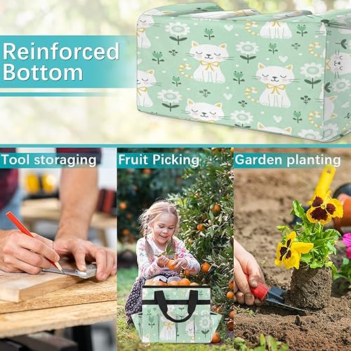 Miniatura 7 de Animal Cat Flower Garden Tool Tote Bag for Women Men Gardening Tool Storage Bags with 10 Pockets Standable Garden Home Tool Kits Organizer for