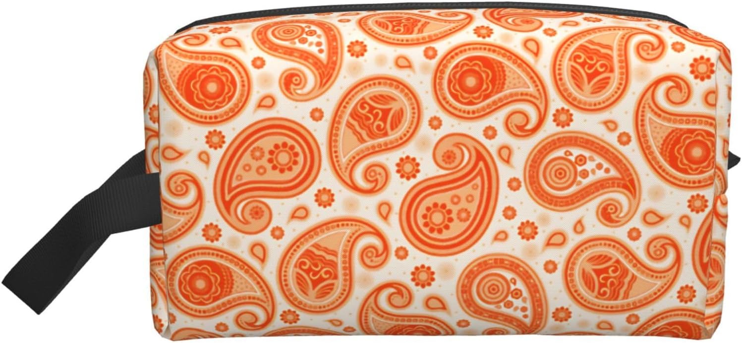 Paisley Pattern Orange Travel Toiletry Bag Toiletry Bag For Women Men Hanging Cosmetic Bag Travel Accessories For Women Men