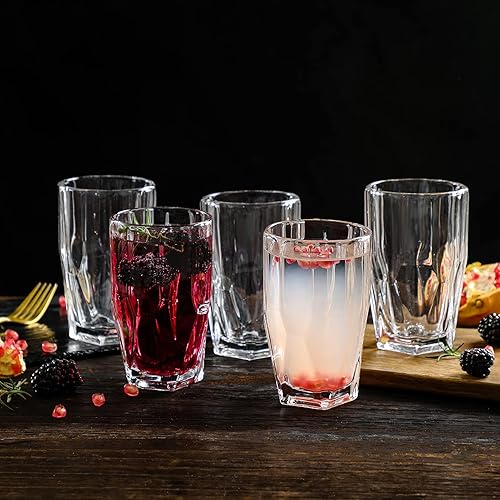 Miniatura 2 de Vasos de bebida de 11.8 oz. Juego de 6 vasos de 2,732.0F para refrescos, jugos, leche, cola, cerveza, bebidas espirituosas, vasos de agua de vidrio