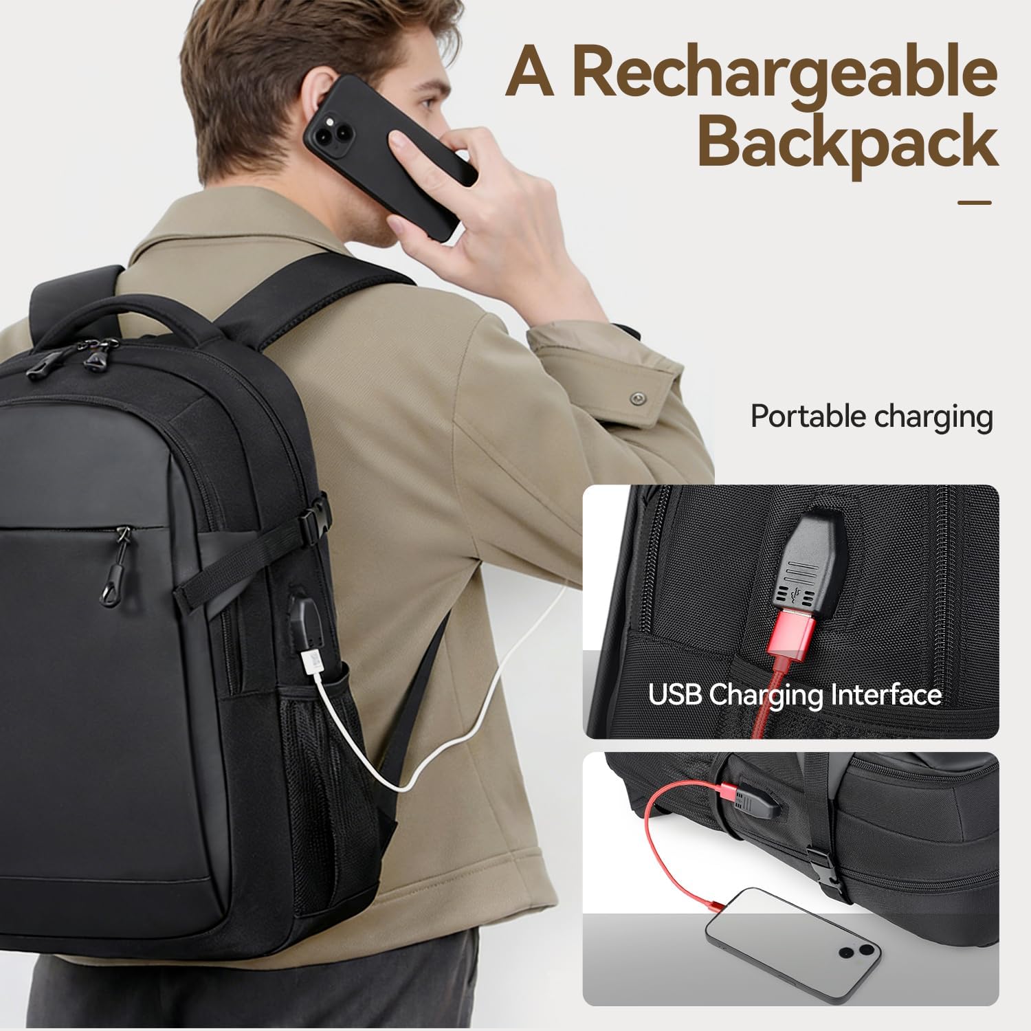 Travel Laptop Backpack, Waterproof 15.6 Inch Computer Work Lightweight Packback Bag for Men Women College Gift, Black (Black) - Image 2