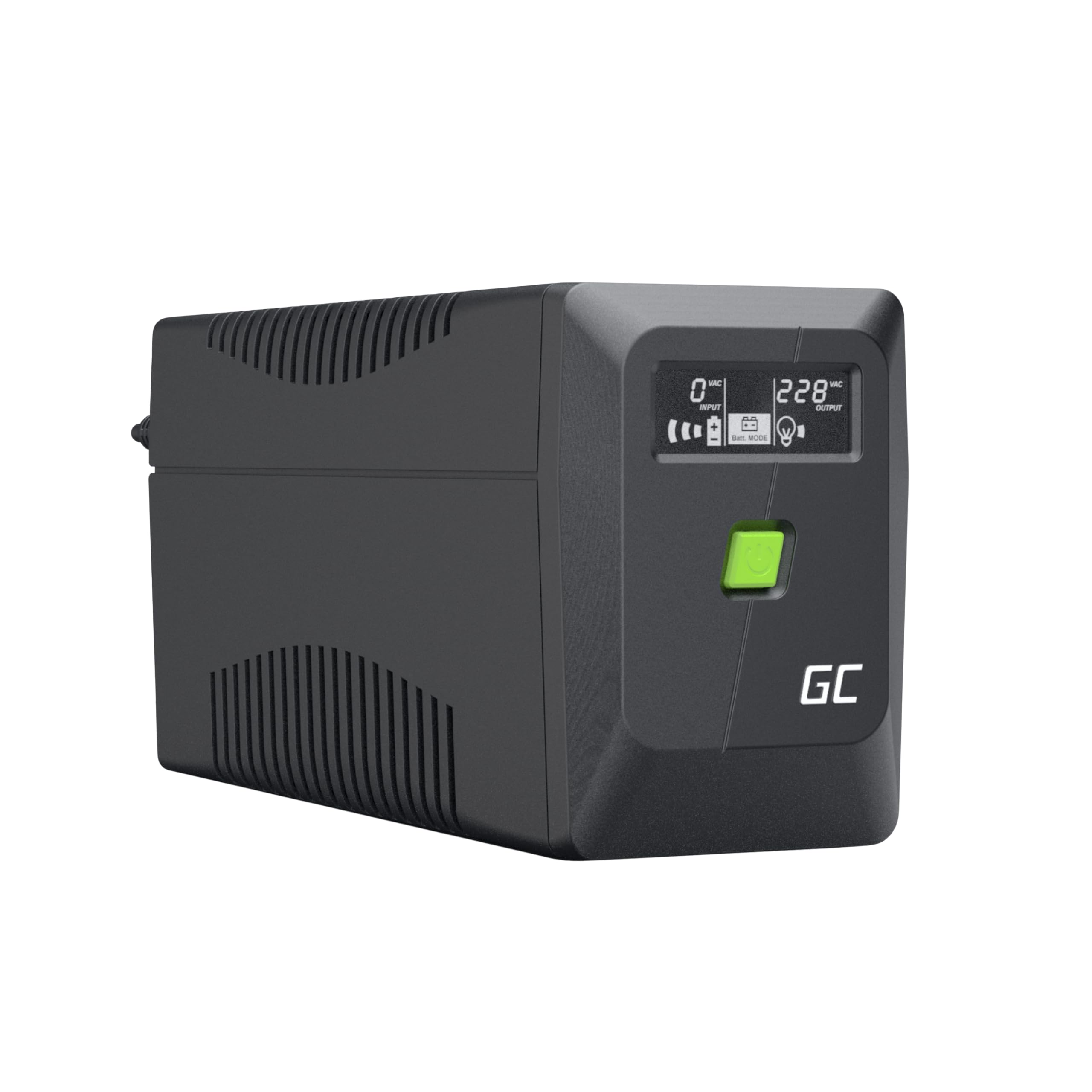Green Cell PowerProof Gruppo di continuità UPS 650VA/360W con display LCD, onda sinusoidale modificata, batteria 12V 7Ah, protezione sovratensioni, backup energia, USB/RJ45, 2 prese Schuko