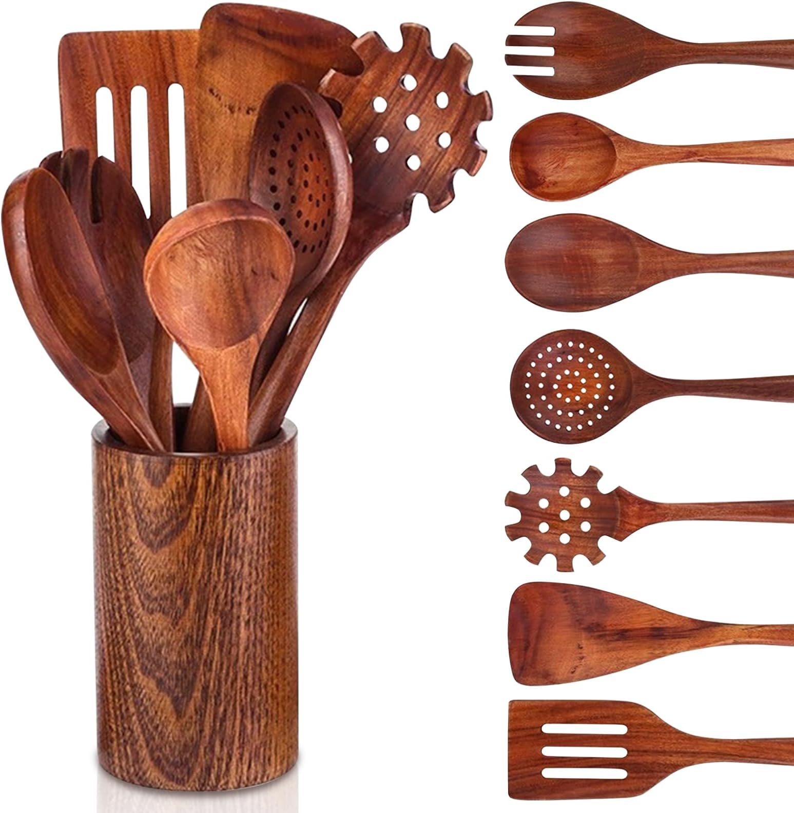Juego de 4 cucharas de madera antiadherentes, espátulas largas de arroz ...