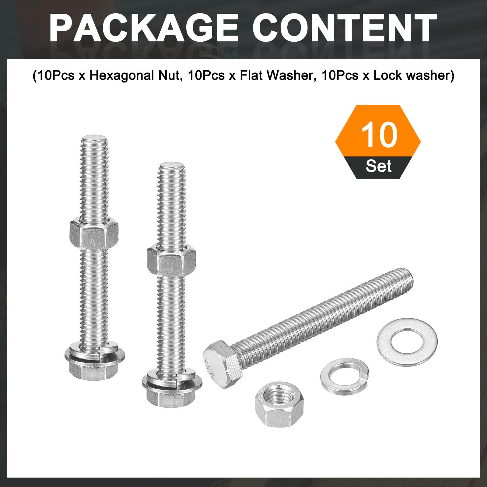QUARKZMAN 10Set Bullone a Testa Esagonale 1/2-13 x 4" Acciaio Argento | Inossidabile 304, con Dadi Rondelle Piane e di Sicurezza