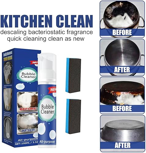 Miniatura 2 de Limpiador de burbujas de 2 piezas, limpiador de manchas de aceite pesado espumoso, limpiador de burbujas multiusos, espray de limpieza profunda para