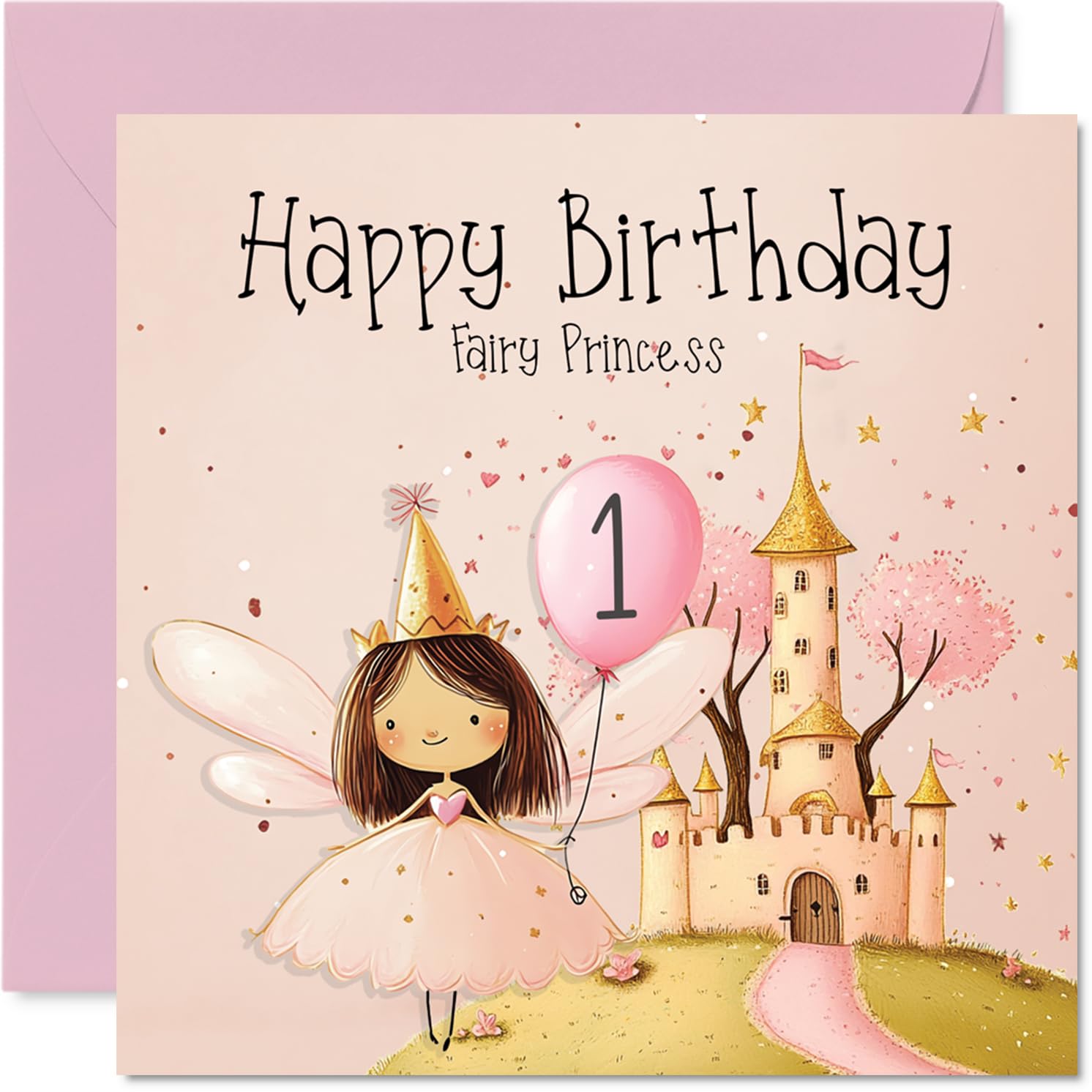 1st Birthday Cards for Girls, Pink Fairy Princess