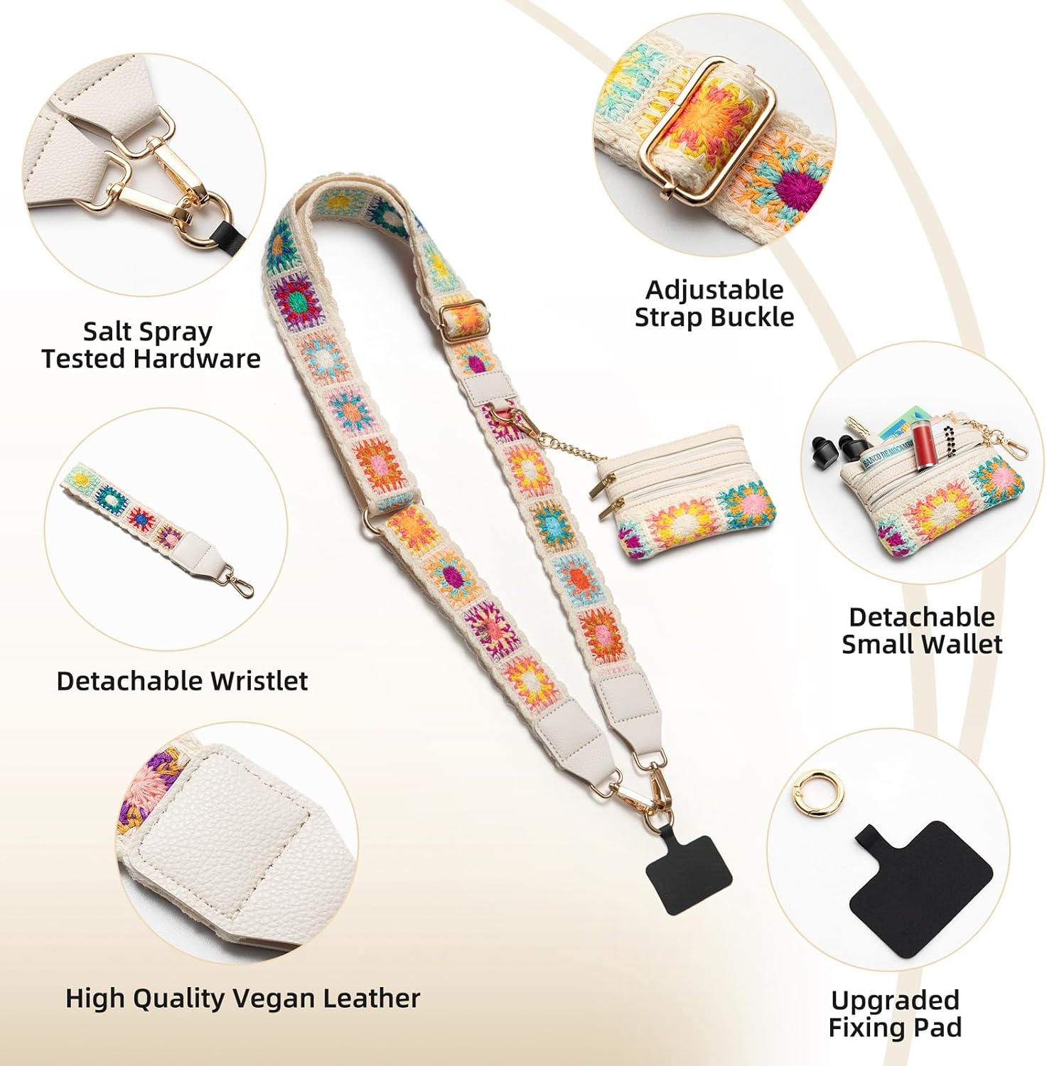 Cell Phone Lanyard Crossbody with Wallet, Versatile Clip and Go Phone Strap | Crossbody phone strap with wallet, integrated detachable wristlet, extra-long 39"-55" adjustable