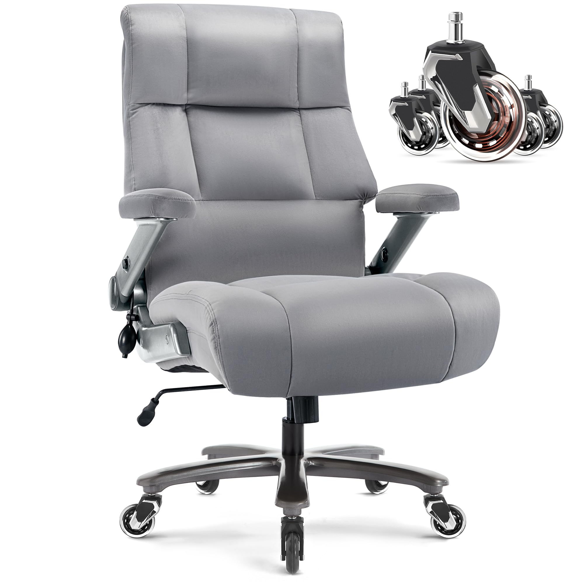 Big and Tall Office Chair 700lbs- Fabric Executive Desk Chair with Adjustable Lumbar Support 3D Flip UP Arms- Heavy Duty Quiet Wheels Metal Base