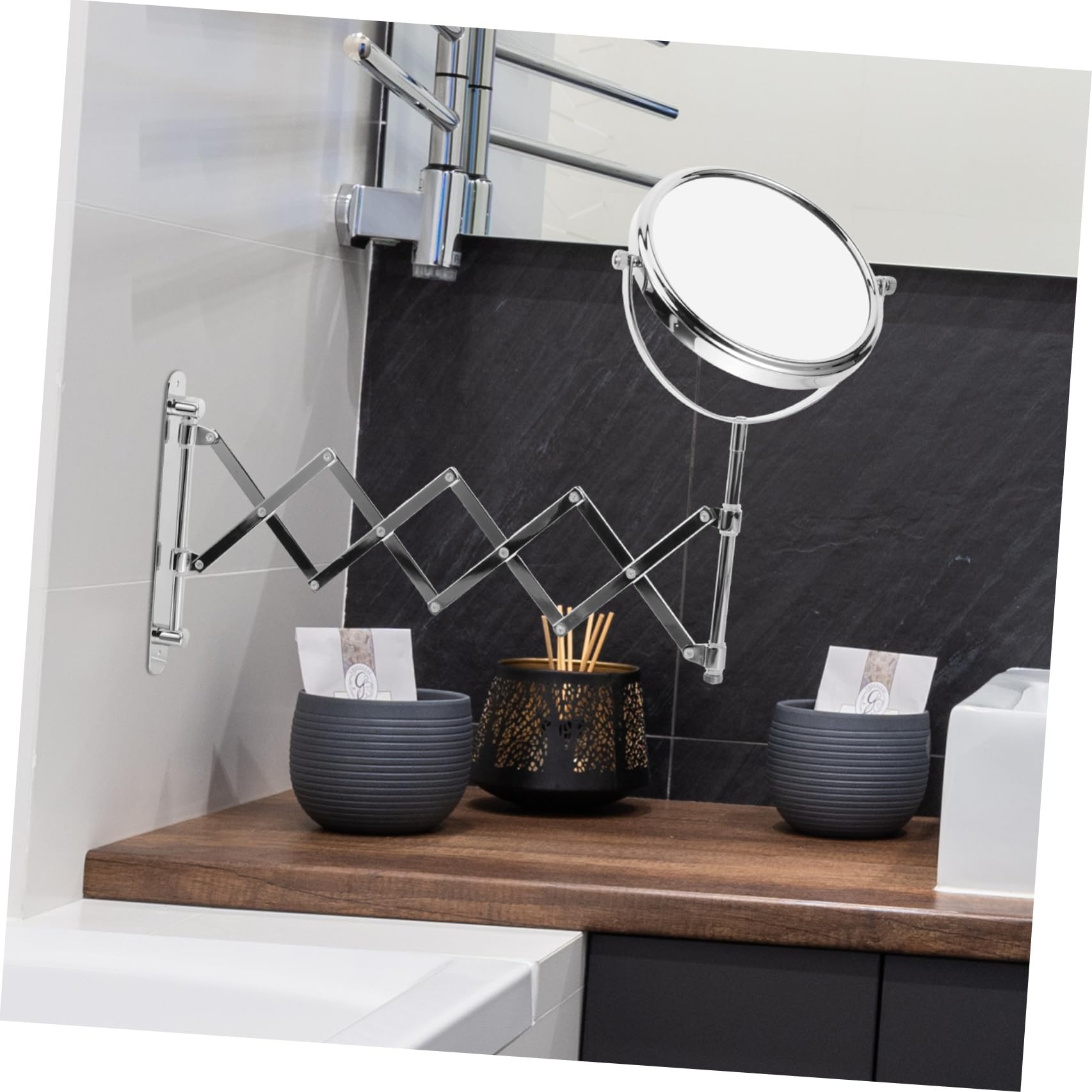 Zerodeko Specchio da Bagno Rotondo Estensibile e Girevole a 360 Gradi da Parete Ingrandimento 3x Struttura in Metallo Argento per Trucco e Toelettatura