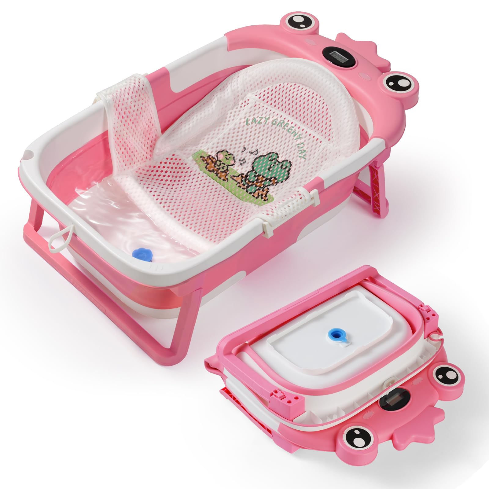 Baby Bathtub Collapsible Baby Bath Tub with Soft Cushion Thermometer Space Saving Foldable Travel Newborn Bathtub for Infant