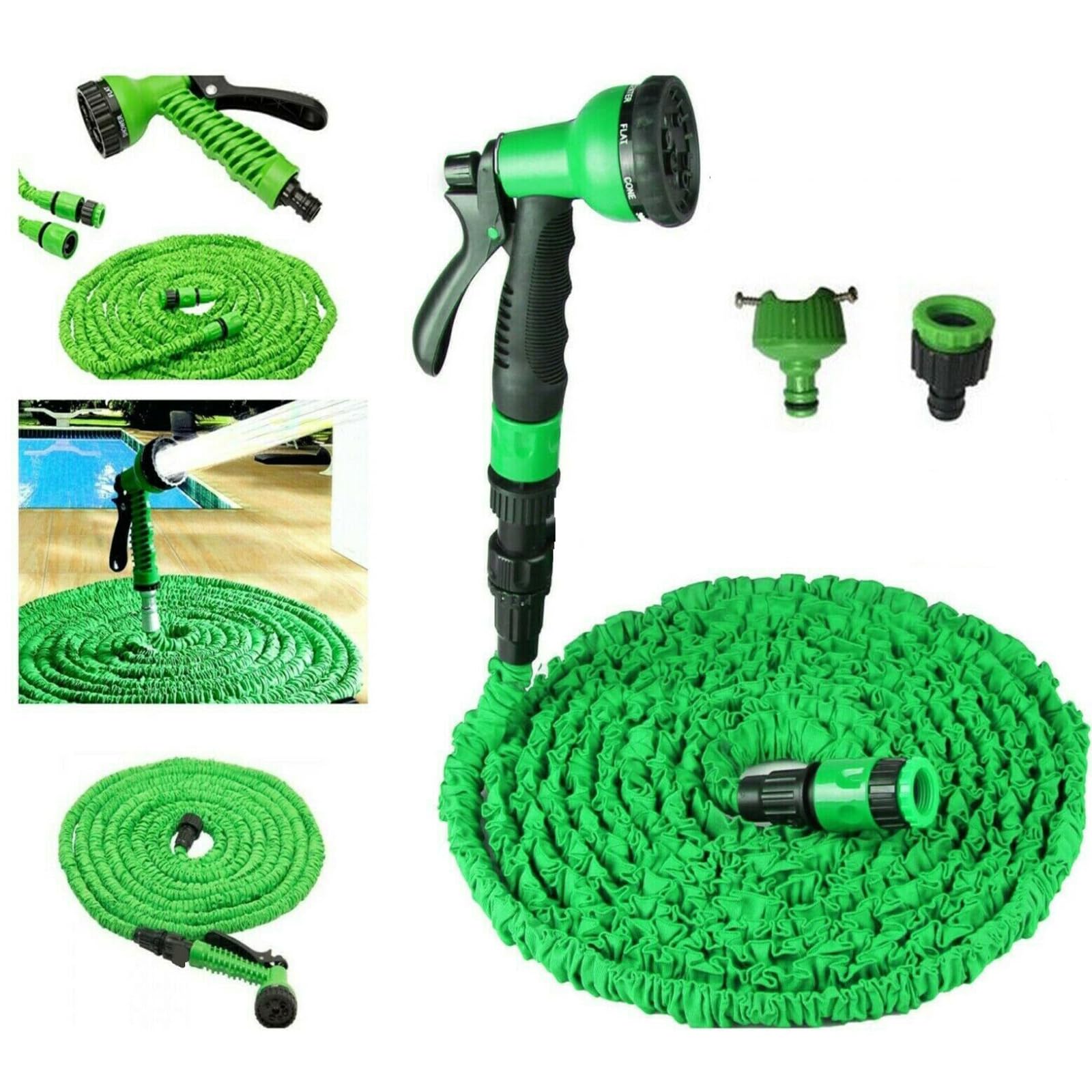 NTEK Expandable Garden Hose Water Pipe, Flexible Water Hose with 7 Function Spray Nozzle, Expandable Hose Pipe Spray Gun, Magic Water Pipe Water Hose Retractable Latex Core (125FT)