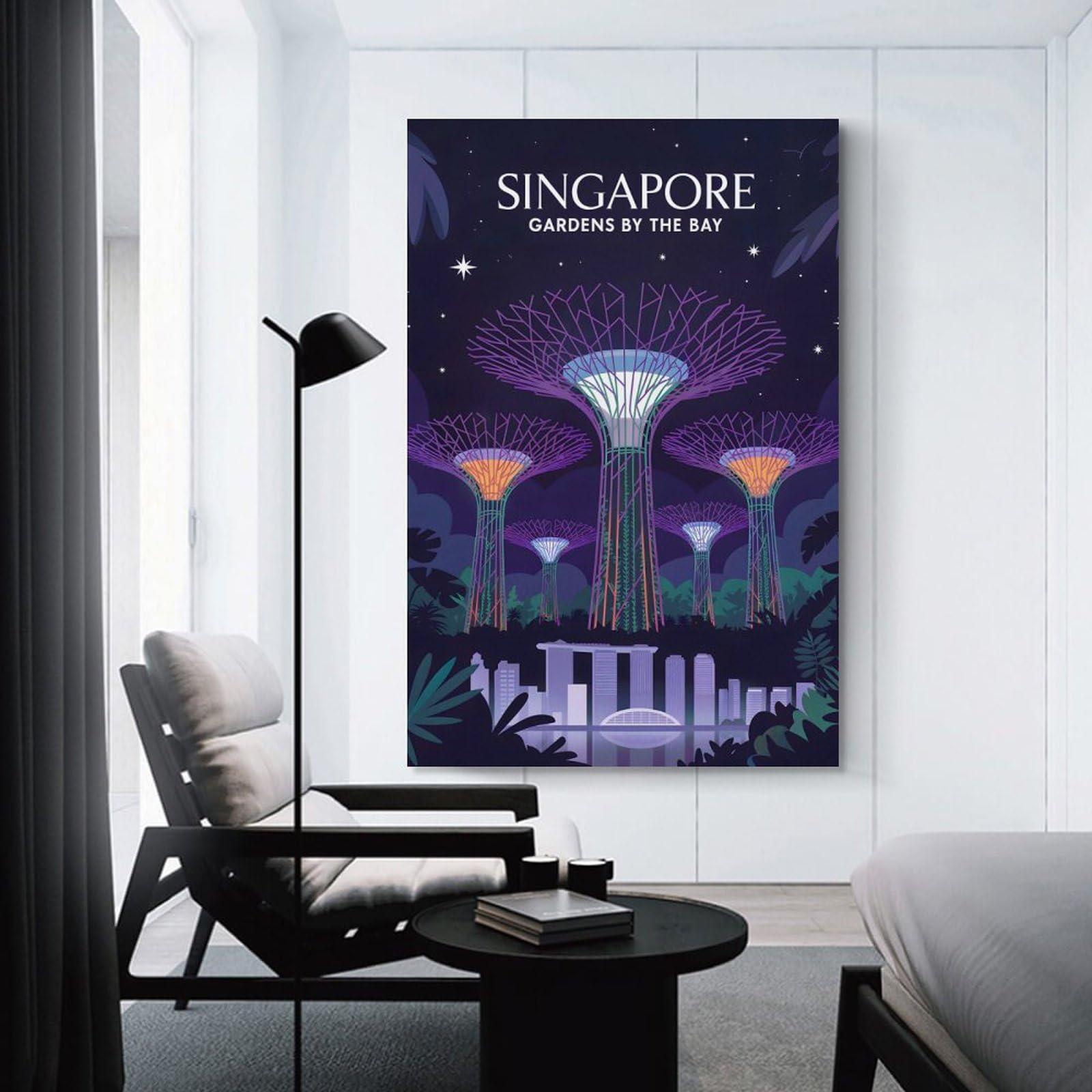 Junmoney Unframe-Style-2 Wall Picture Print Singapore Gardens By The Bay Illustration, 20X30inch(50X75cm), For Living Room, Lounge Or Sitting Room, A Home Accent With Warm Character